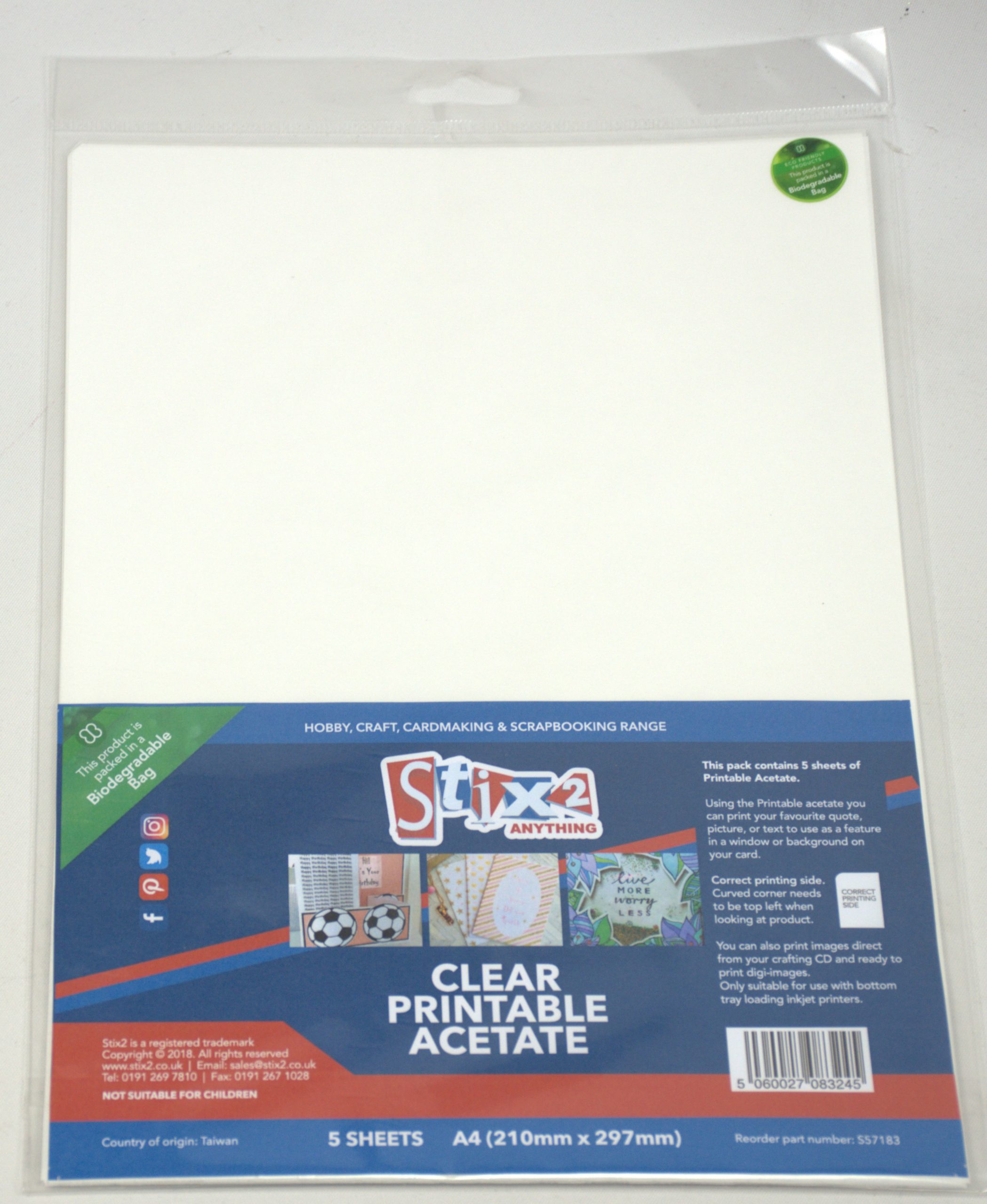 Clear Printable Acetate Sheets (inkjet Printer) - 100 Micron thick - 210mm  x 297mm (A4) - Stix2