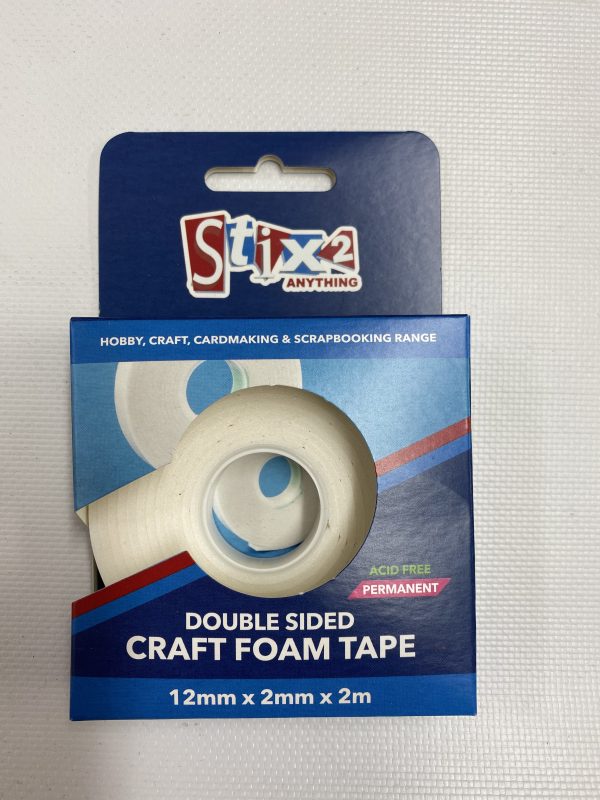 White Craft Foam Tape : Double Sided 2mm Thickness : 12mm x 2m